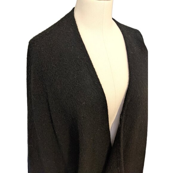 Vintage Black Wool Poncho Open Front Cape Shawl Dark Grunge Fall One Size - Picture 3 of 7